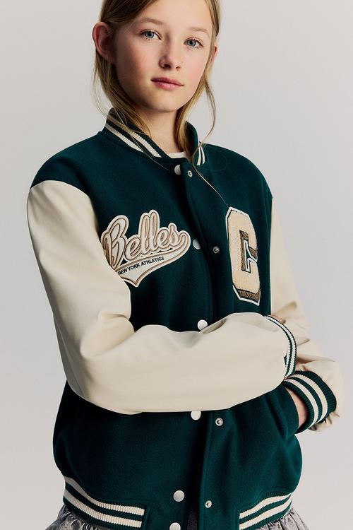 Appliquéd baseball jacket - dark green