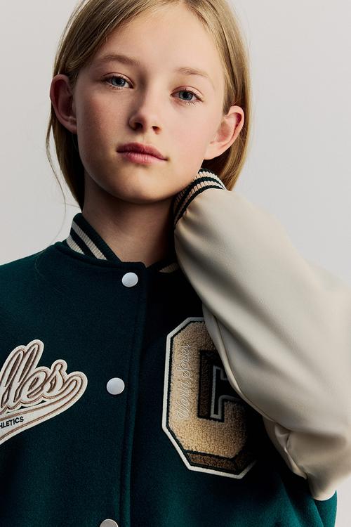 Appliquéd baseball jacket - dark green