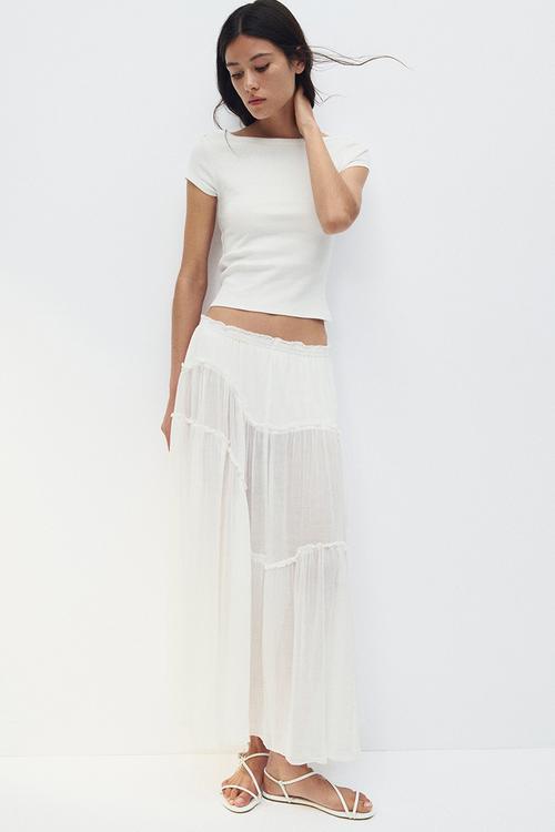 Ribbed boat-neck top - white