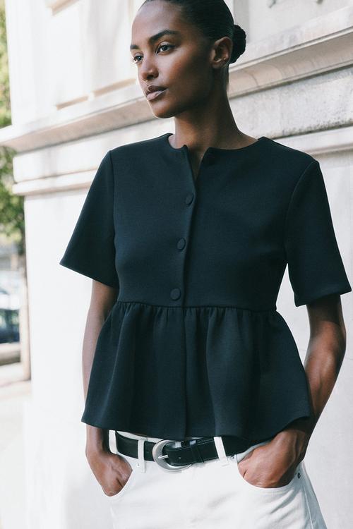 Scuba peplum top - black