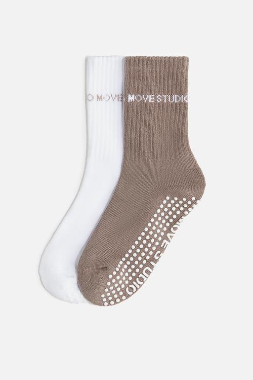 2-Pack anti-slip yoga socks - dark beige & white