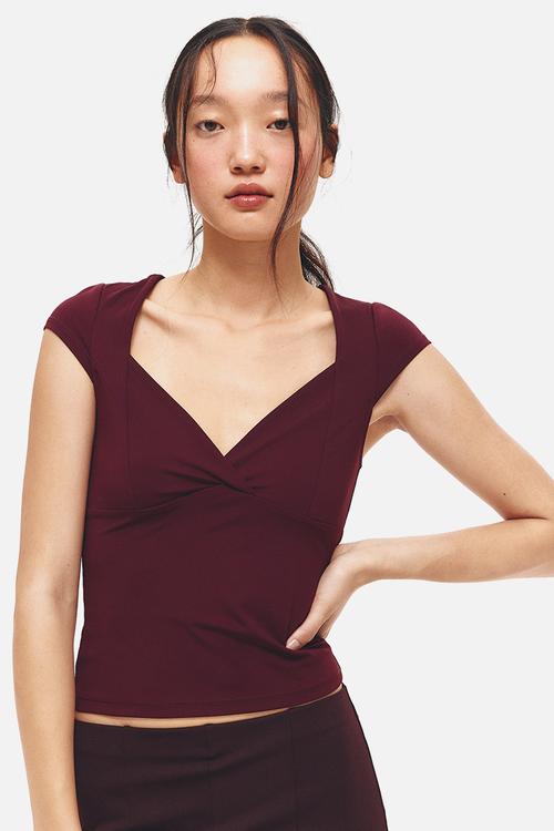 Cap-sleeved top - burgundy