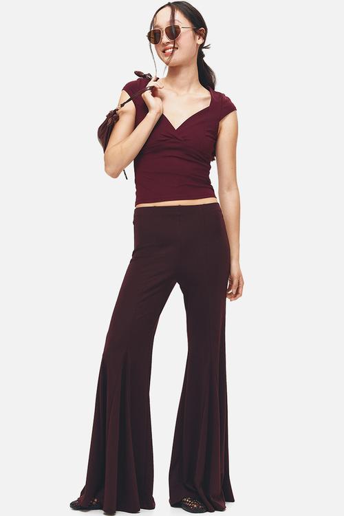 Cap-sleeved top - burgundy