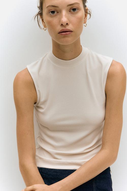 Stand-collar vest top - cream 
