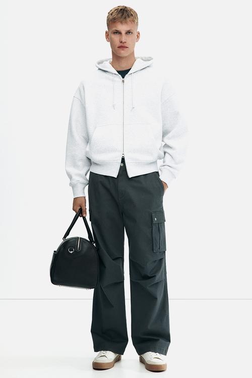 Oversized fit zip-through hoodie - light grey marl 