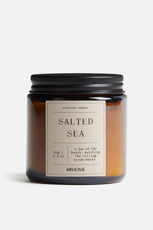 Small scented candle in glass holder - salted sea