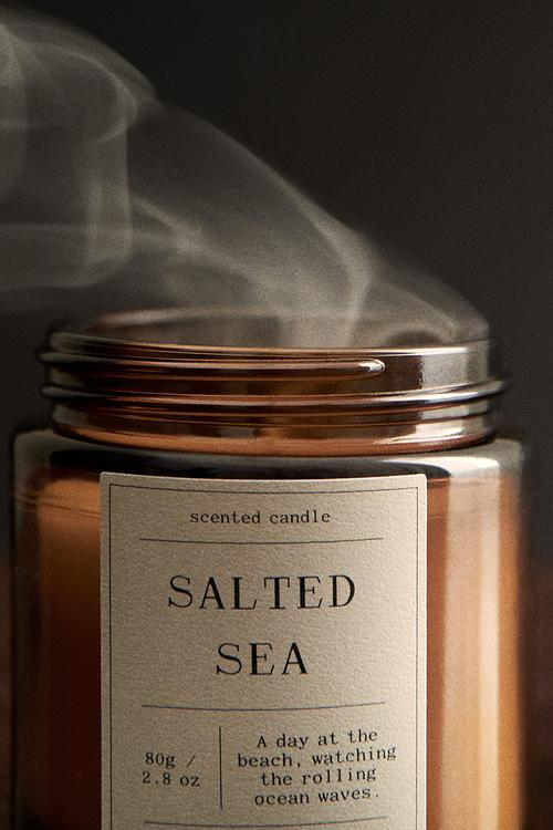 Small scented candle in glass holder - salted sea