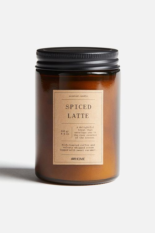 Small scented candle in glass holder - spiced latte