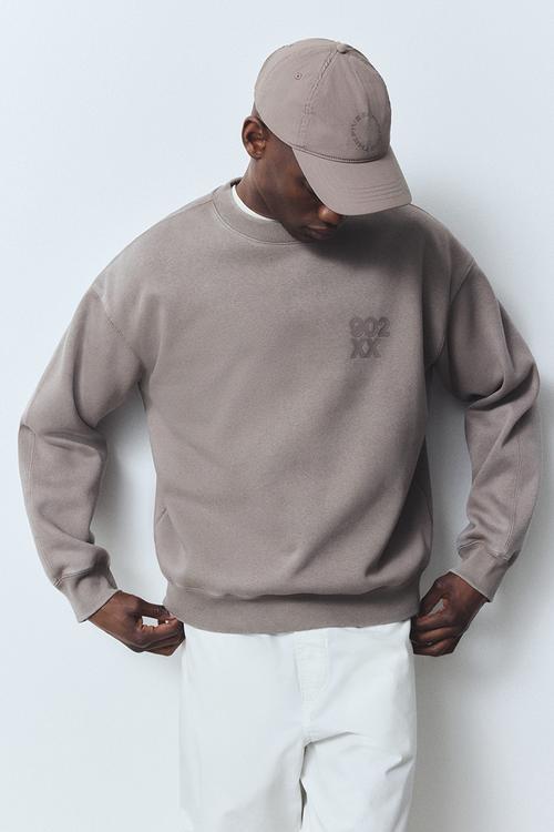Loose fit printed sweatshirt - beige