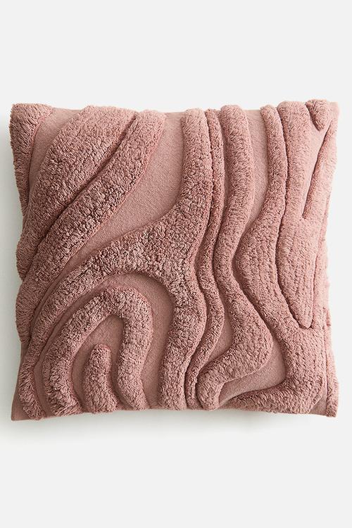 Patterned cotton cushion cover - dusty pink