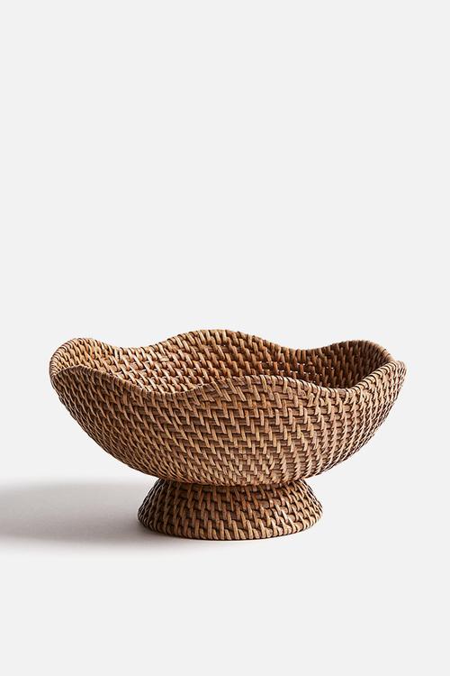 Footed rattan bowl - beige