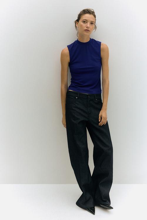 Stand-collar vest top - blue
