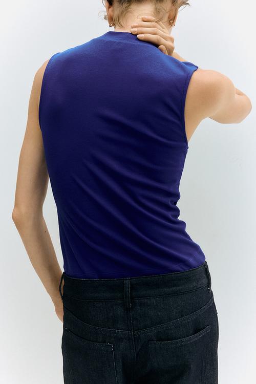 Stand-collar vest top - blue