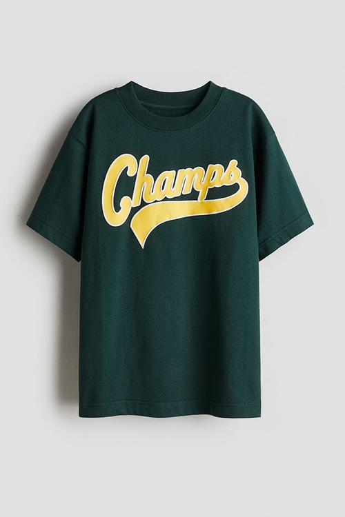 Printed cotton T-shirt - dark green champs