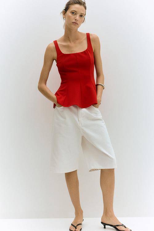 Peplum vest top - red