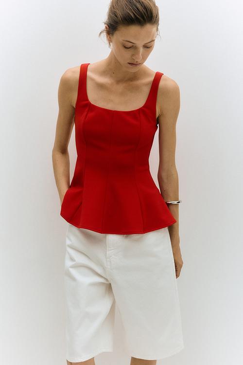 Peplum vest top - red