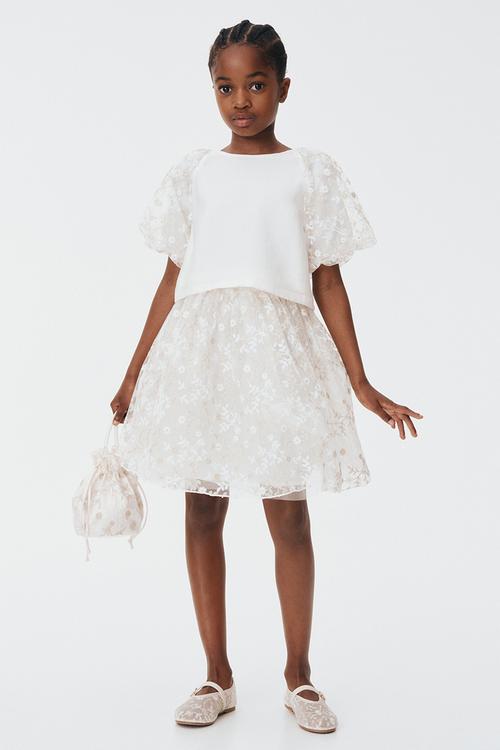 Embroidered tulle skirt - white floral