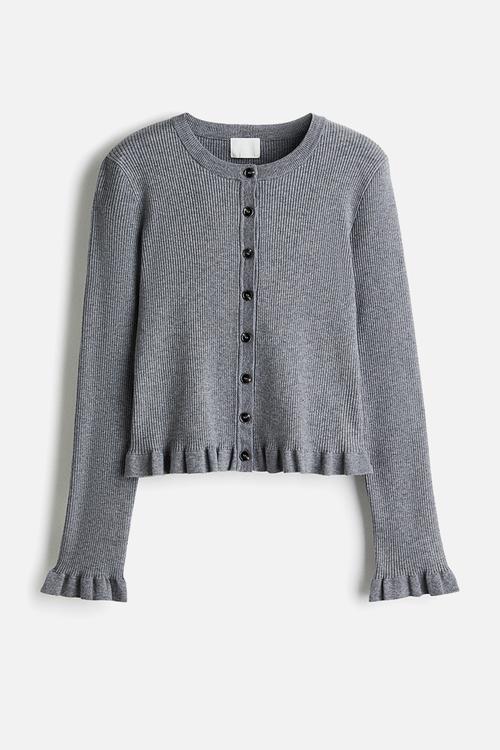 Rib-knit cardigan - grey marl