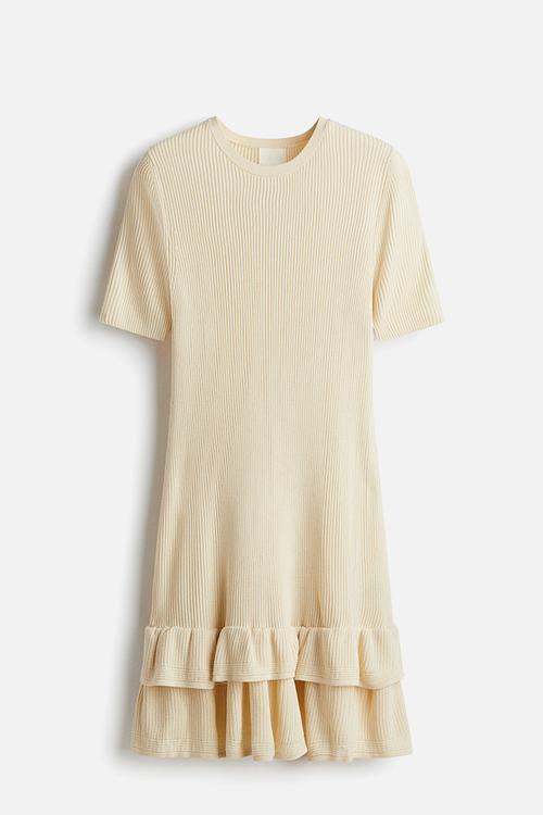Rib-knit dress - light beige 
