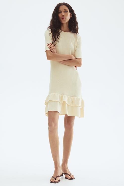 Rib-knit dress - light beige 