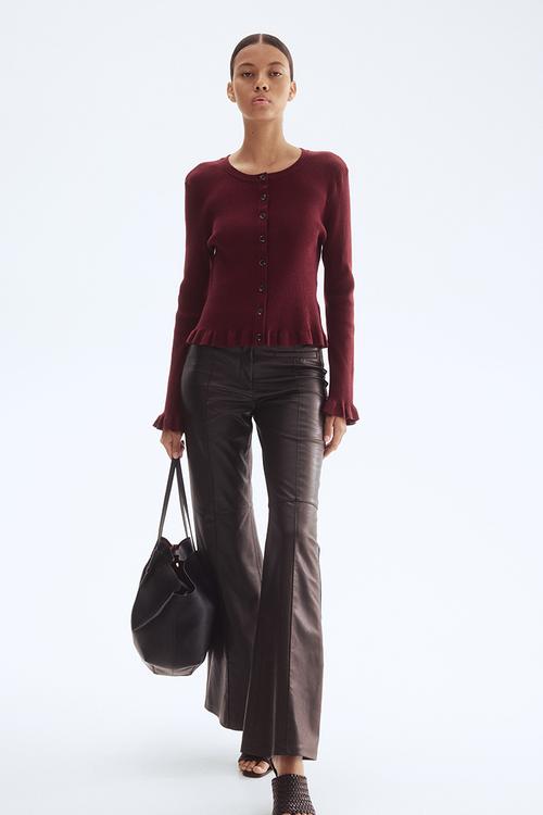 Rib-knit cardigan - burgundy