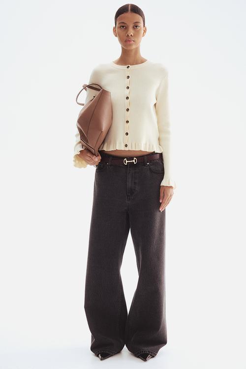 Rib-knit cardigan - cream 