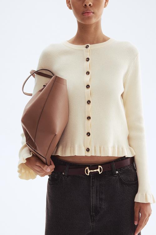 Rib-knit cardigan - cream 