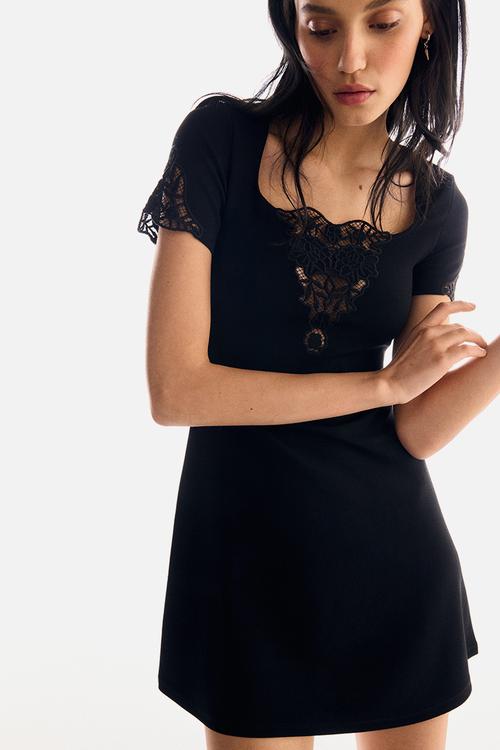 Embroidery-detail dress - black