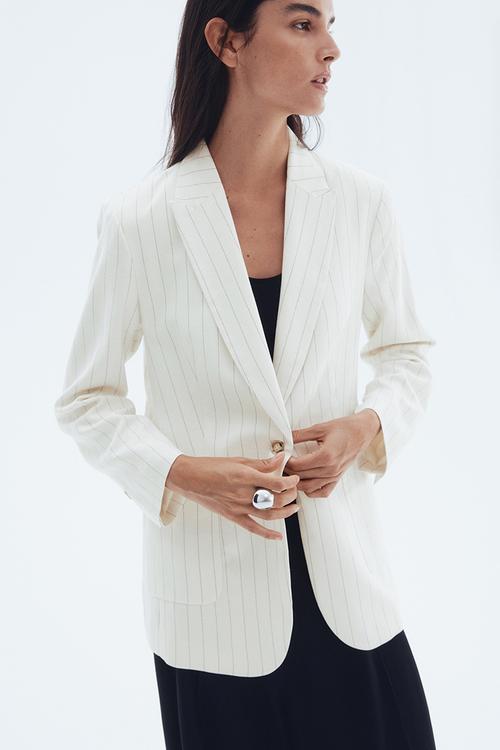 Fitted blazer - cream & pinstriped