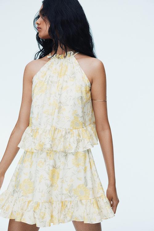 Frill-detail sleeveless top - white/yellow floral 