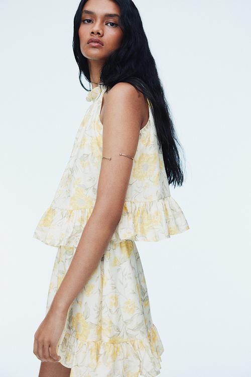 Frill-detail sleeveless top - white/yellow floral 