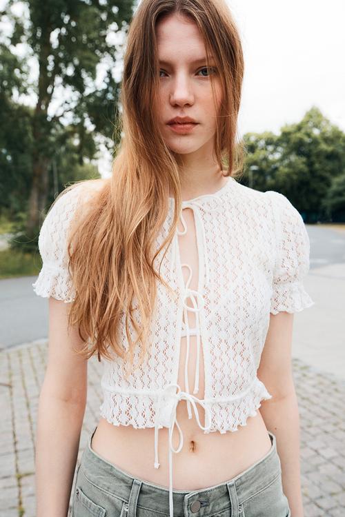 Pointelle-knit top - white