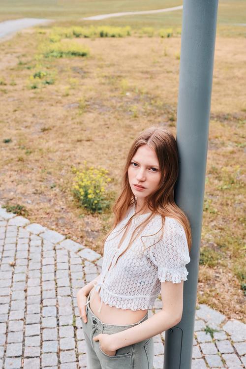 Pointelle-knit top - white