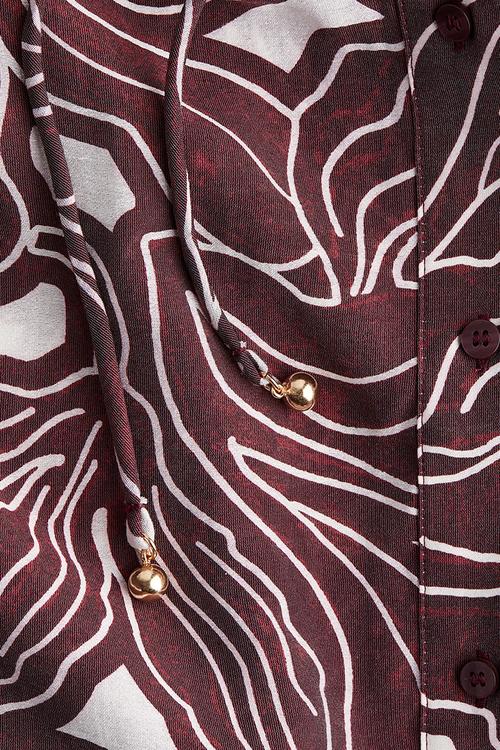 Oversized tie-belt dress - white & burgundy floral