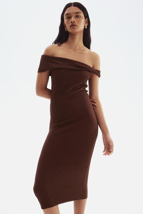 Draped one-shoulder dress - dark brown