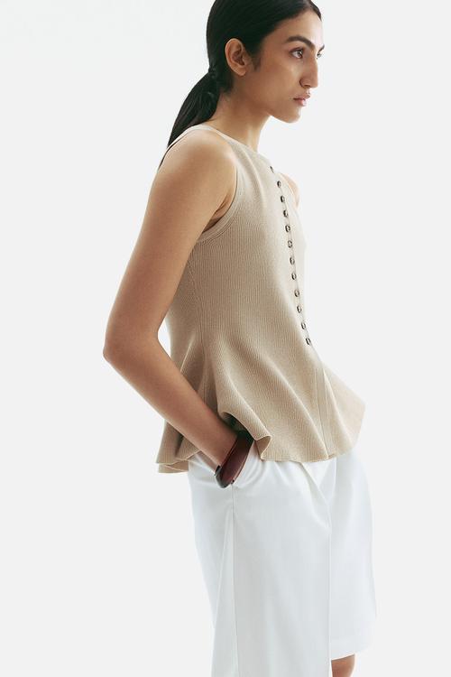 Rib-knit peplum vest top - beige