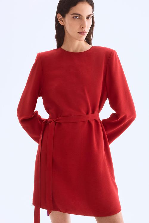 Tie-belt dress - bright red