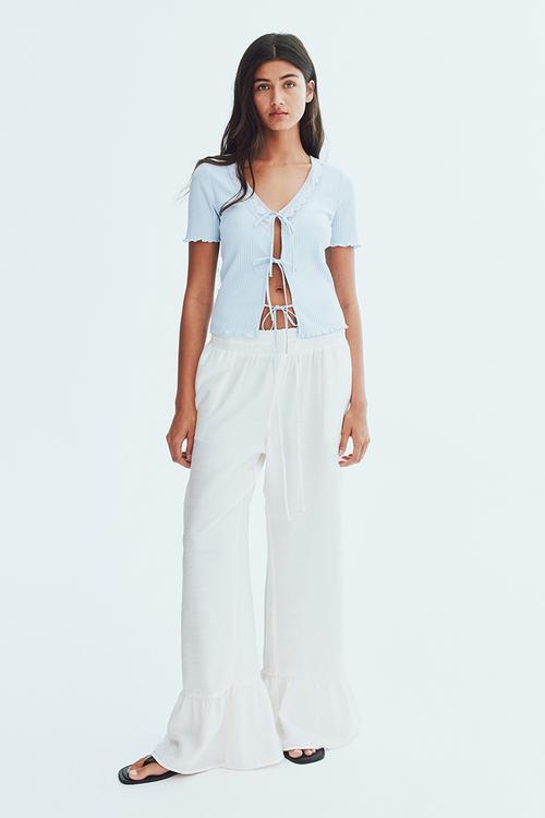 Tie-front top - light blue