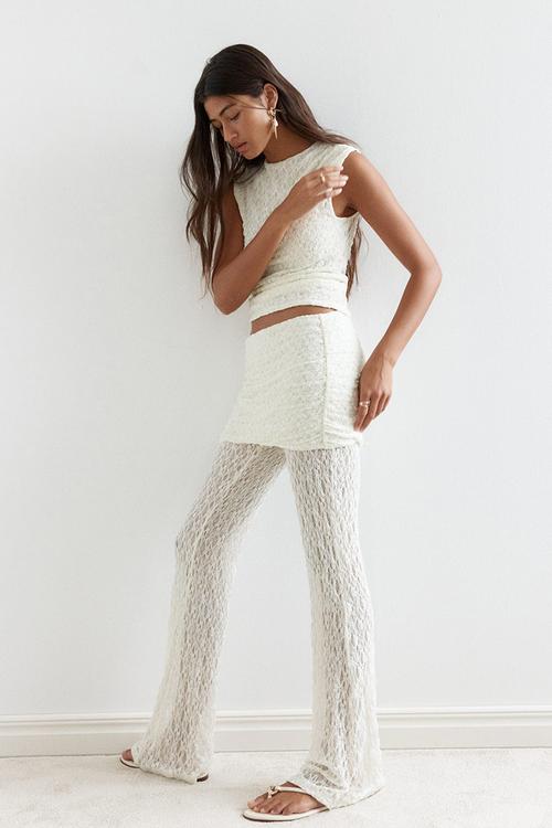 Skirt-layered lace trousers - white