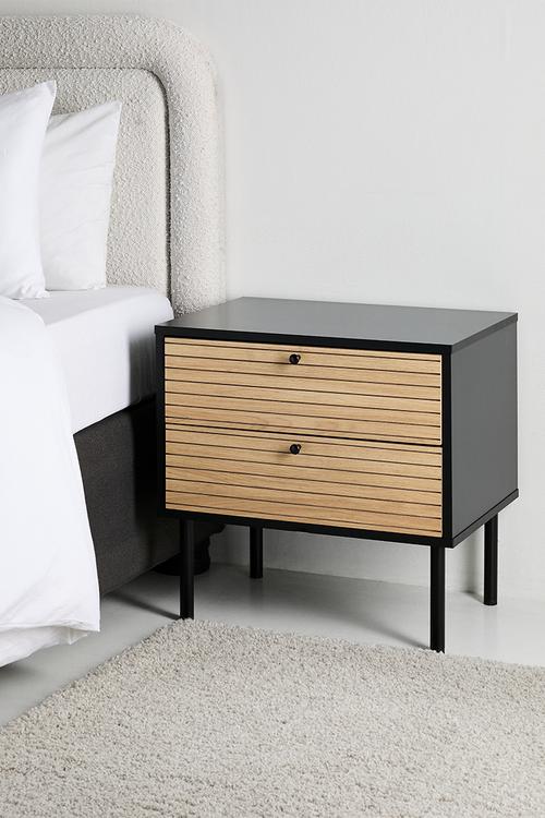 Quinn 2 drawer bedside table - black & natural