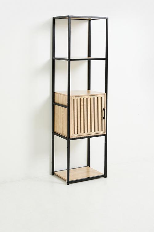 Tall fluted storage cabinet - black/natural