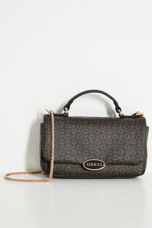 Guess Zarela Top Handle Flap Bag Dark Taupe Logo | DE