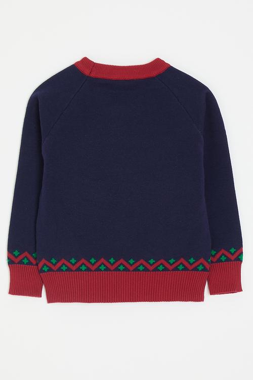 Dino graphic knit sweater - navy/red/multi