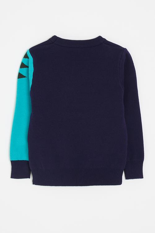  Knit dino graphic sweater - navy/celeste blue