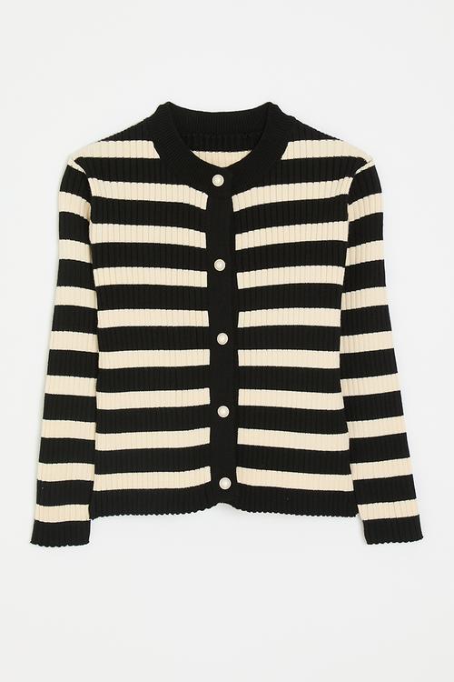 Striped button down cardigan - black/light beige