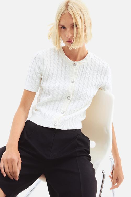 Cable-knit cardigan - white