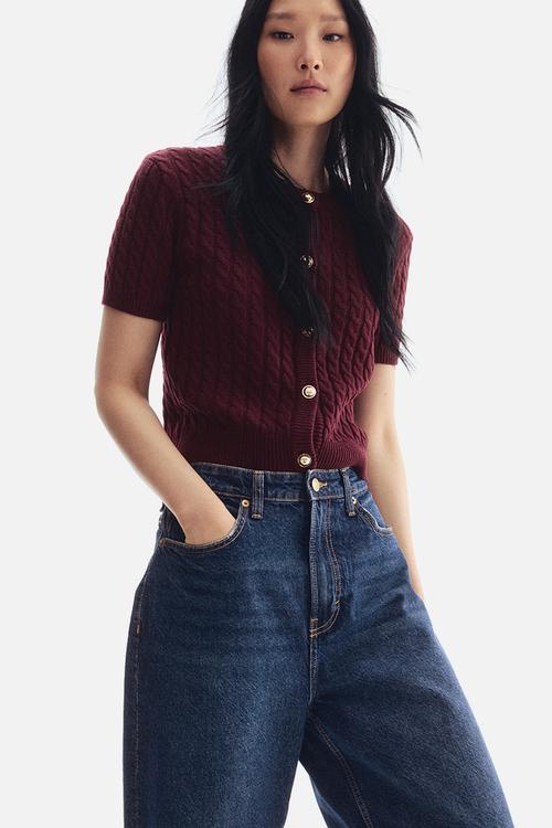 Cable-knit cardigan - burgundy