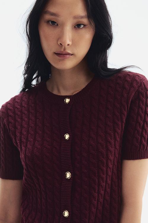 Cable-knit cardigan - burgundy