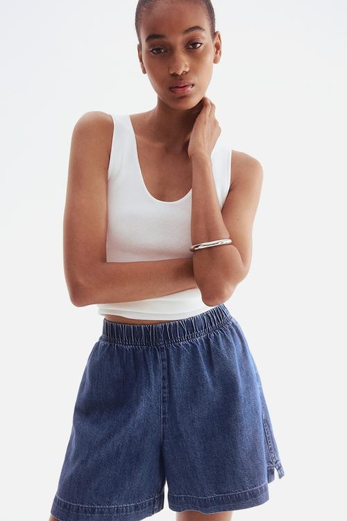 Denim pull-on shorts - denim blue