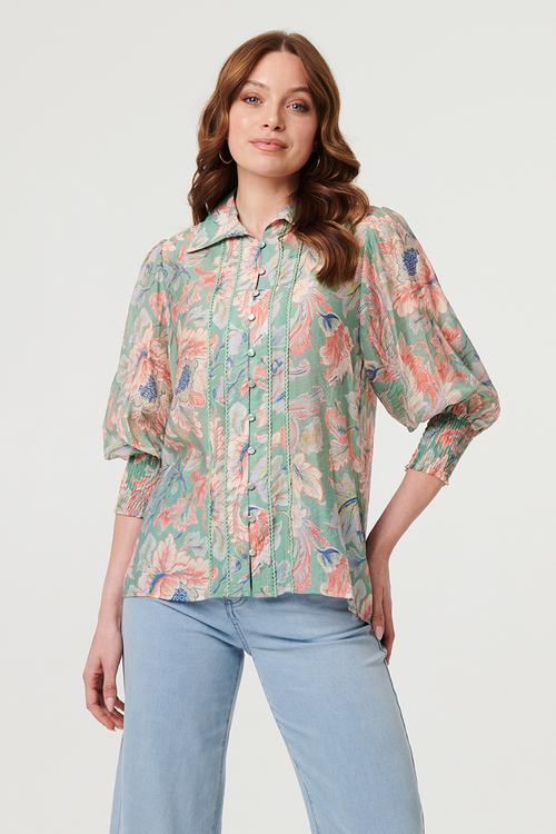 L/slve Sheer Button Through with Lace Detail - Avocado